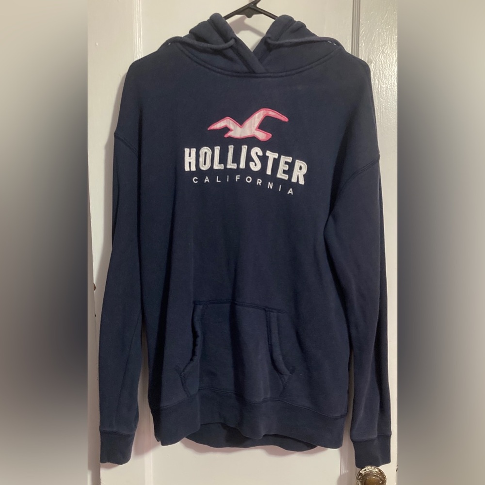 California Hollister Women Navy Deep Dark Blue with Pink Hoodie Sweater Size L